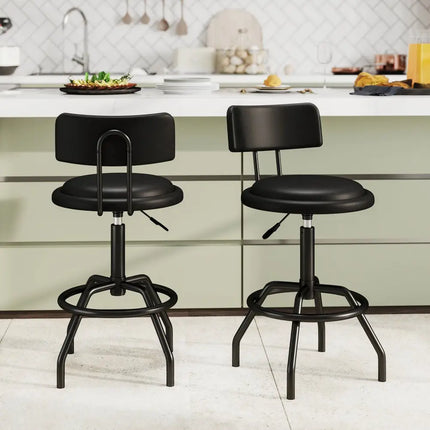Set of 1/2 360Â° Swivel Counter Height Barstool with Padded Seat and Back-2 Pieces - Black - Bar Stools