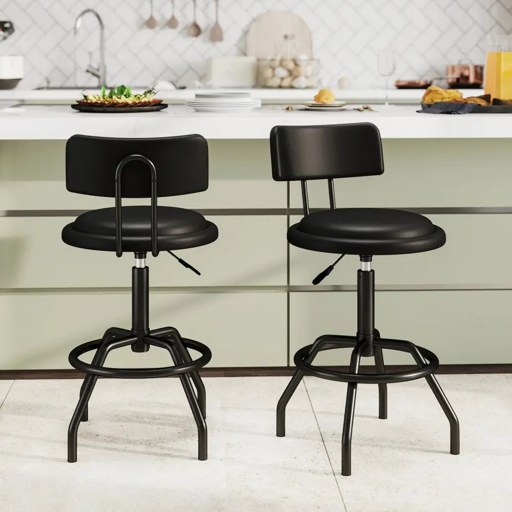 Set of 1/2 360Â° Swivel Counter Height Barstool with Padded Seat and Back-2 Pieces - Black - Bar Stools