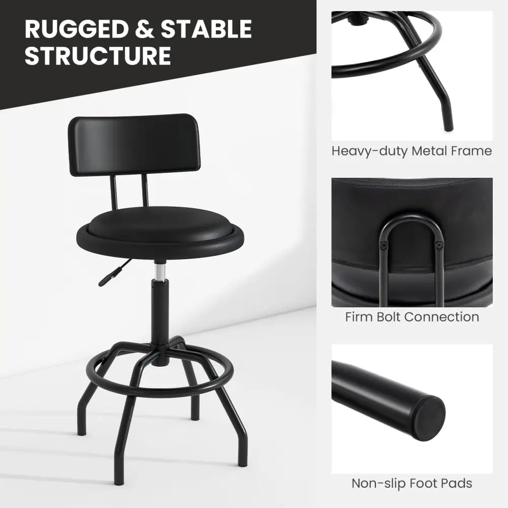 Set of 1/2 360Â° Swivel Counter Height Barstool with Padded Seat and Back-2 Pieces - Black - Bar Stools