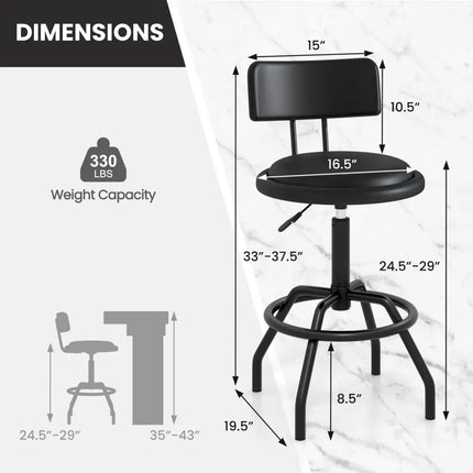 Set of 1/2 360Â° Swivel Counter Height Barstool with Padded Seat and Back-1 Piece - Black - Bar Stools