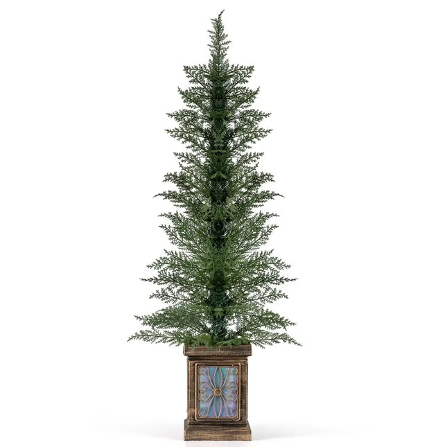 Set of 1/2 4 FT Artificial Christmas Tree Potted Xmas Tree with 100 Branch Tips and Retro Base-Set of 1 - Christmas Tree