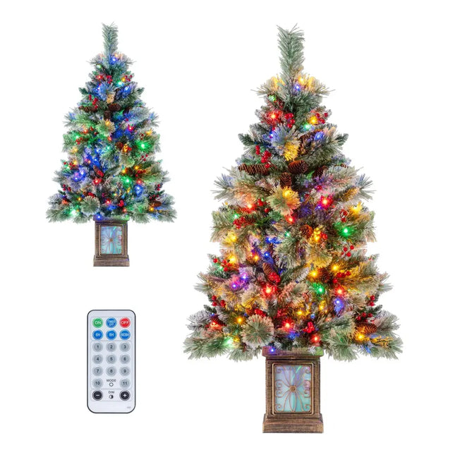 Set of 1/2 4 FT Artificial Christmas Tree Potted Xmas Tree with 190 Branch Tips-Set of 1 - Christmas Tree