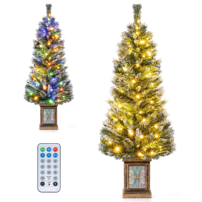 Set of 1/2 4 FT Pre-lit Artificial Christmas Trees Potted Xmas Tree with 80 Dimmable LED Lights-Set of 1 - Christmas