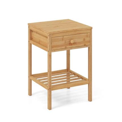 Set of 1/2 Bamboo Nightstand Bedside Table with Storage Drawer and Open Shelf-1 piece - Nightstands