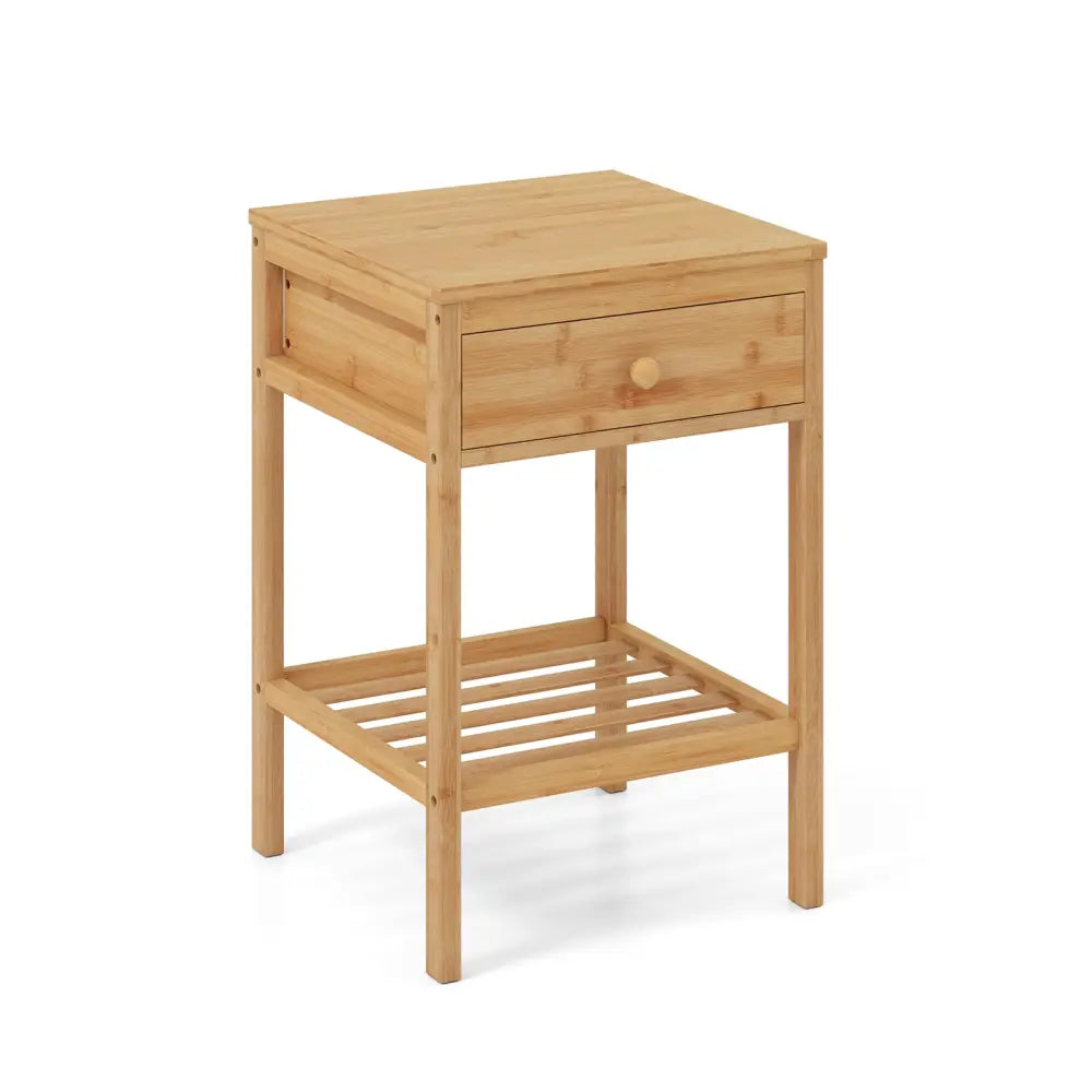 Set of 1/2 Bamboo Nightstand Bedside Table with Storage Drawer and Open Shelf-1 piece - Nightstands