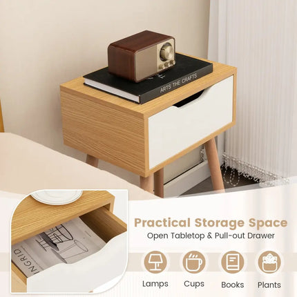 Set of 1/2 Modern Nightstand with Storage Drawer for Bedroom Living Room-2 Pieces - Natural - Nightstands