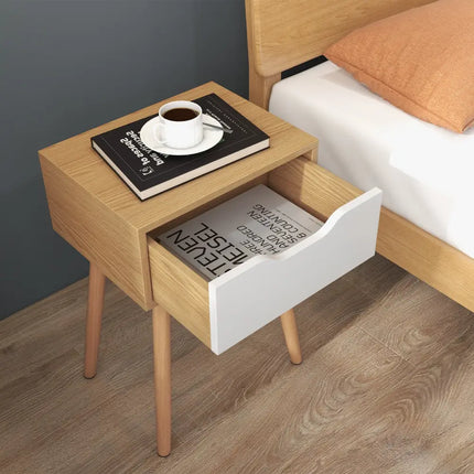 Set of 1/2 Modern Nightstand with Storage Drawer for Bedroom Living Room-1 Piece - Natural - Nightstands