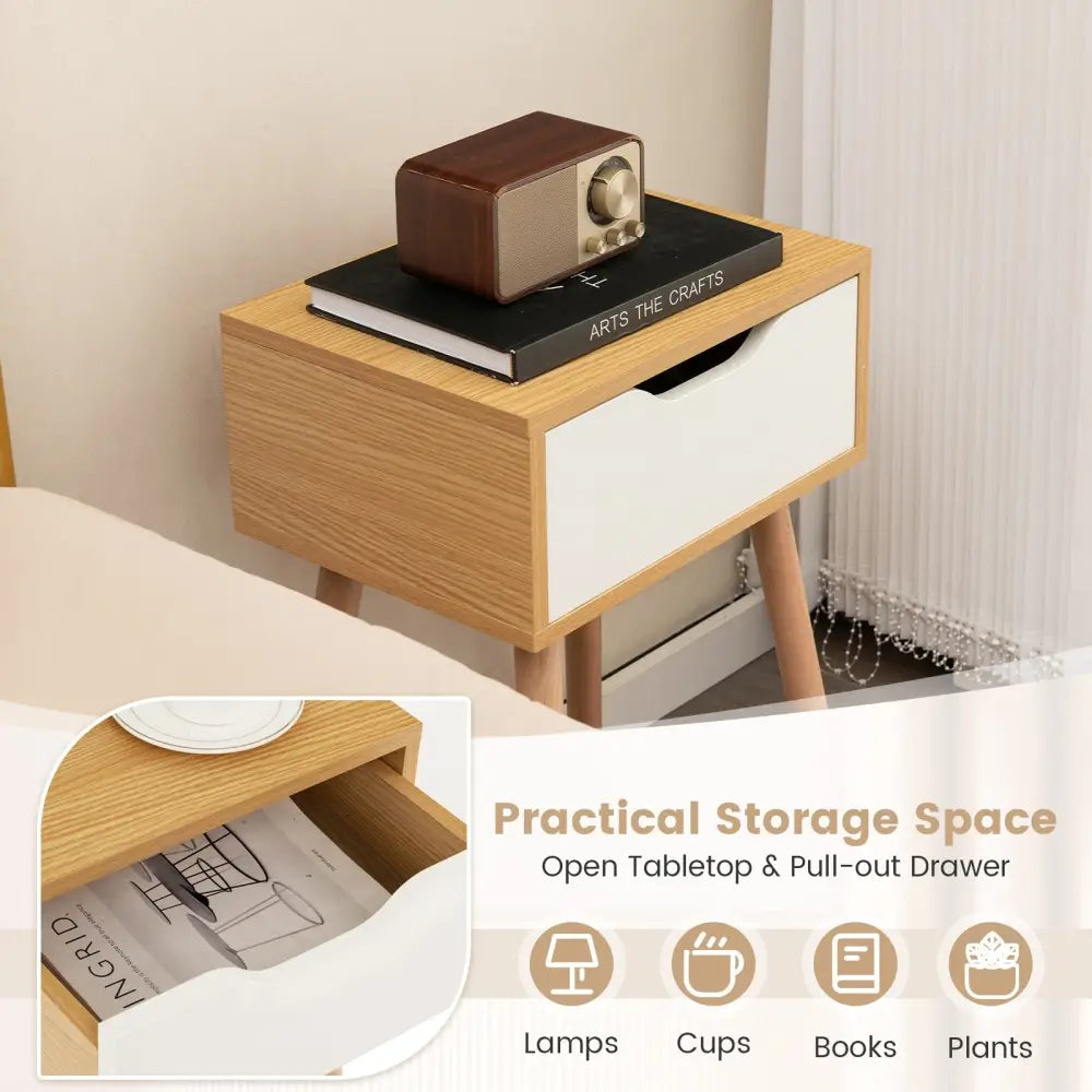 Set of 1/2 Modern Nightstand with Storage Drawer for Bedroom Living Room-1 Piece - Natural - Nightstands
