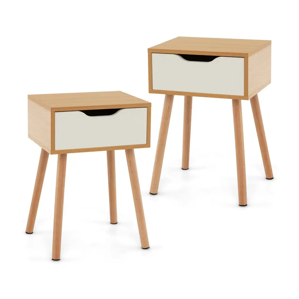 Set of 1/2 Modern Nightstand with Storage Drawer for Bedroom Living Room-2 Pieces - Natural - Nightstands