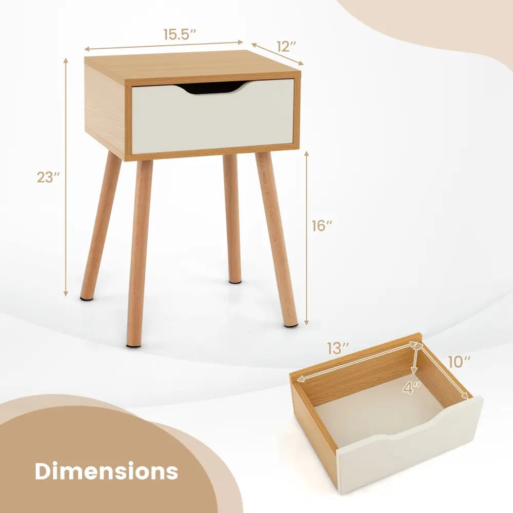Set of 1/2 Modern Nightstand with Storage Drawer for Bedroom Living Room-1 Piece - Natural - Nightstands
