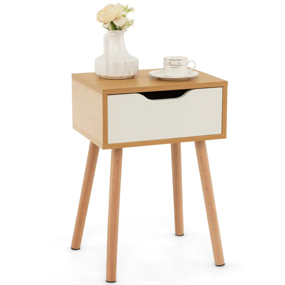 Set of 1/2 Modern Nightstand with Storage Drawer for Bedroom Living Room-1 Piece - Natural - Nightstands