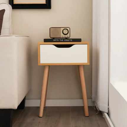 Set of 1/2 Modern Nightstand with Storage Drawer for Bedroom Living Room-1 Piece - Natural - Nightstands