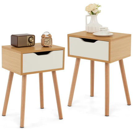 Set of 1/2 Modern Nightstand with Storage Drawer for Bedroom Living Room-2 Pieces - Natural - Nightstands