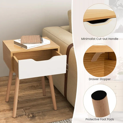 Set of 1/2 Modern Nightstand with Storage Drawer for Bedroom Living Room-2 Pieces - Natural - Nightstands