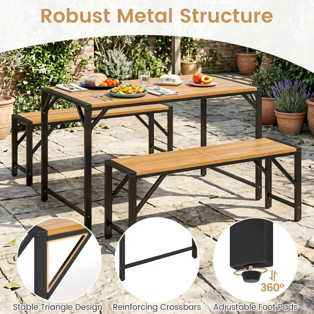 Set of 1 Acacia Wood Outdoor Bench 47.5’’ with Slatted Seat for Backyard - Outdoor Benches