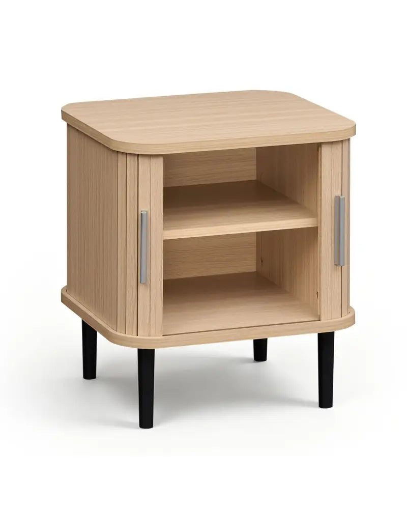 Set of 1 Fluted Nightstand with Sliding Doors and Adjustable Shelf for Small Spaces-Natural - Natural - Nightstands