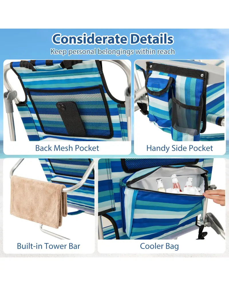 Set of 1 Folding Beach Chair for Adults with 4-Position Adjustable Backrest - Beach & Lawn Chairs