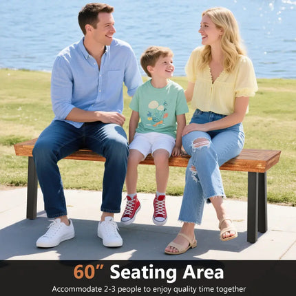 Set of 1 Outdoor Acacia Wood Benches 2-3 People Backless Garden Front Benches with Metal Frame-1 Piece - Outdoor Benches