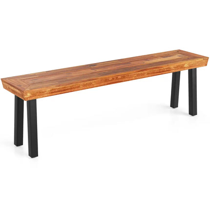 Set of 1 Outdoor Acacia Wood Benches 2-3 People Backless Garden Front Benches with Metal Frame-1 Piece - Outdoor Benches