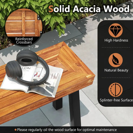 Set of 1 Outdoor Acacia Wood Benches 2-3 People Backless Garden Front Benches with Metal Frame-1 Piece - Outdoor Benches