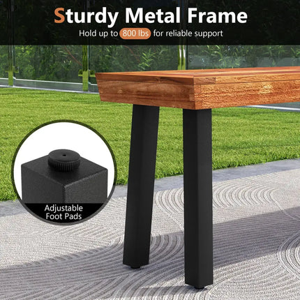Set of 1 Outdoor Acacia Wood Benches 2-3 People Backless Garden Front Benches with Metal Frame-1 Piece - Outdoor Benches