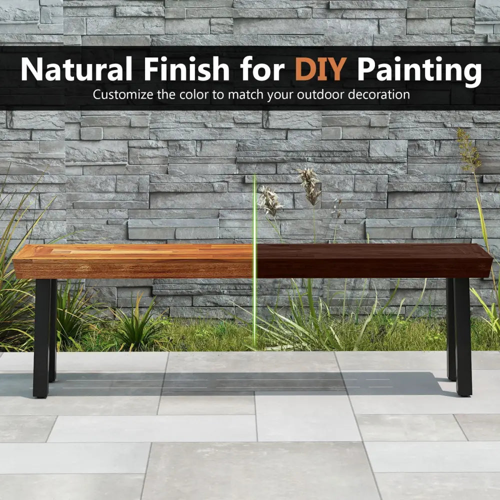 Set of 1 Outdoor Acacia Wood Benches 2-3 People Backless Garden Front Benches with Metal Frame-1 Piece - Outdoor Benches