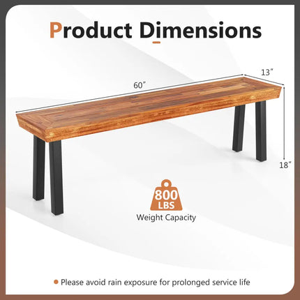 Set of 1 Outdoor Acacia Wood Benches 2-3 People Backless Garden Front Benches with Metal Frame-1 Piece - Outdoor Benches