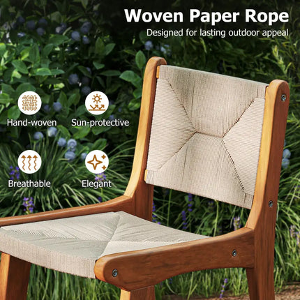Set of 1 Outdoor Counter Height Bar Stool Woven Paper Rope Patio Barstool with Teak Wood Frame - Patio Bar Furniture