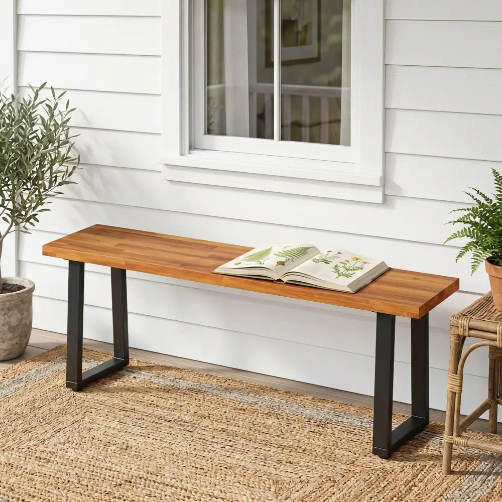 Set of 1 Wood Patio Bench 47.5’’ Long Dining Bench for Entryway Poolside - Outdoor Benches