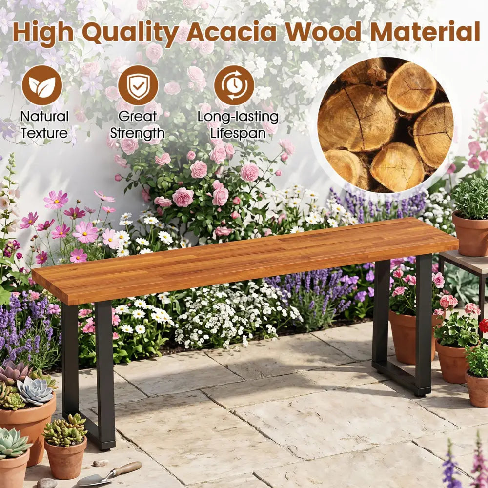 Set of 1 Wood Patio Bench 47.5’’ Long Dining Bench for Entryway Poolside - Outdoor Benches