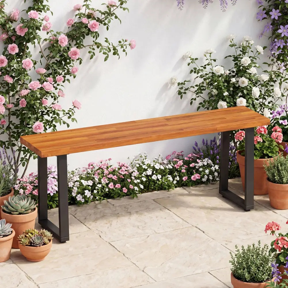 Set of 1 Wood Patio Bench 47.5’’ Long Dining Bench for Entryway Poolside - Outdoor Benches