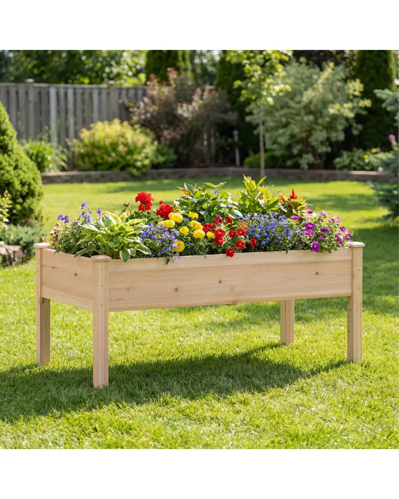 Set of 1 Wooden Raised Garden Bed with Legs Natural Fir Wood Elevated Planter Box - Natural - Raised Garden Beds