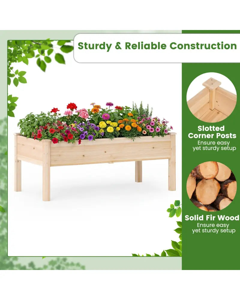 Set of 1 Wooden Raised Garden Bed with Legs Natural Fir Wood Elevated Planter Box - Natural - Raised Garden Beds