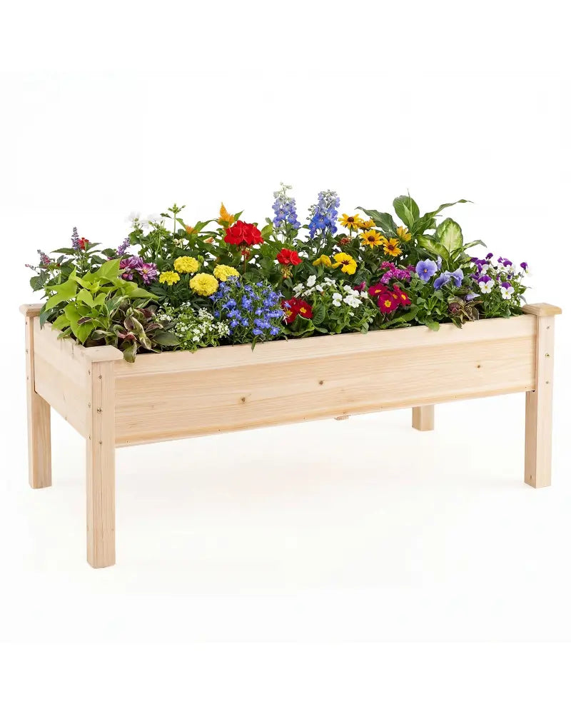 Set of 1 Wooden Raised Garden Bed with Legs Natural Fir Wood Elevated Planter Box - Natural - Raised Garden Beds