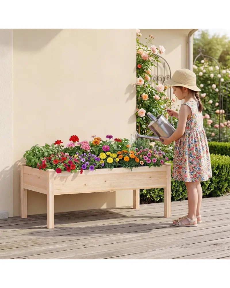 Set of 1 Wooden Raised Garden Bed with Legs Natural Fir Wood Elevated Planter Box - Natural - Raised Garden Beds