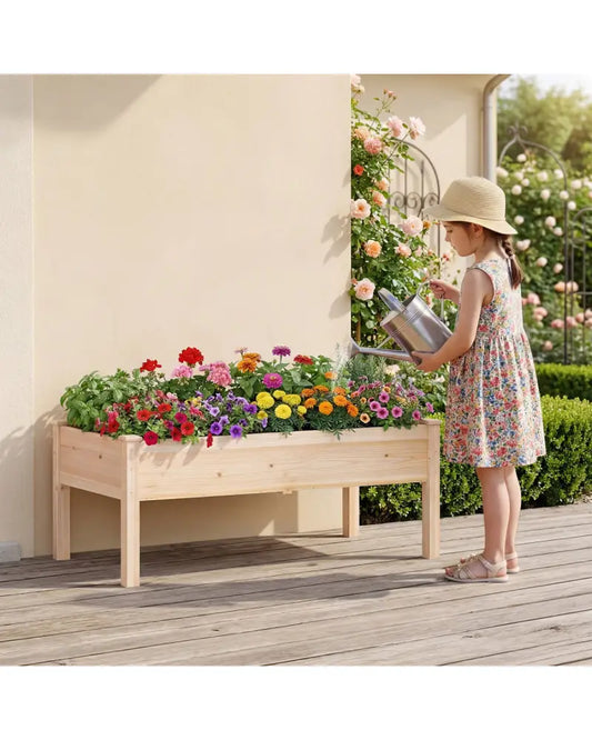 Set of 1 Wooden Raised Garden Bed with Legs Natural Fir Wood Elevated Planter Box - Natural - Raised Garden Beds
