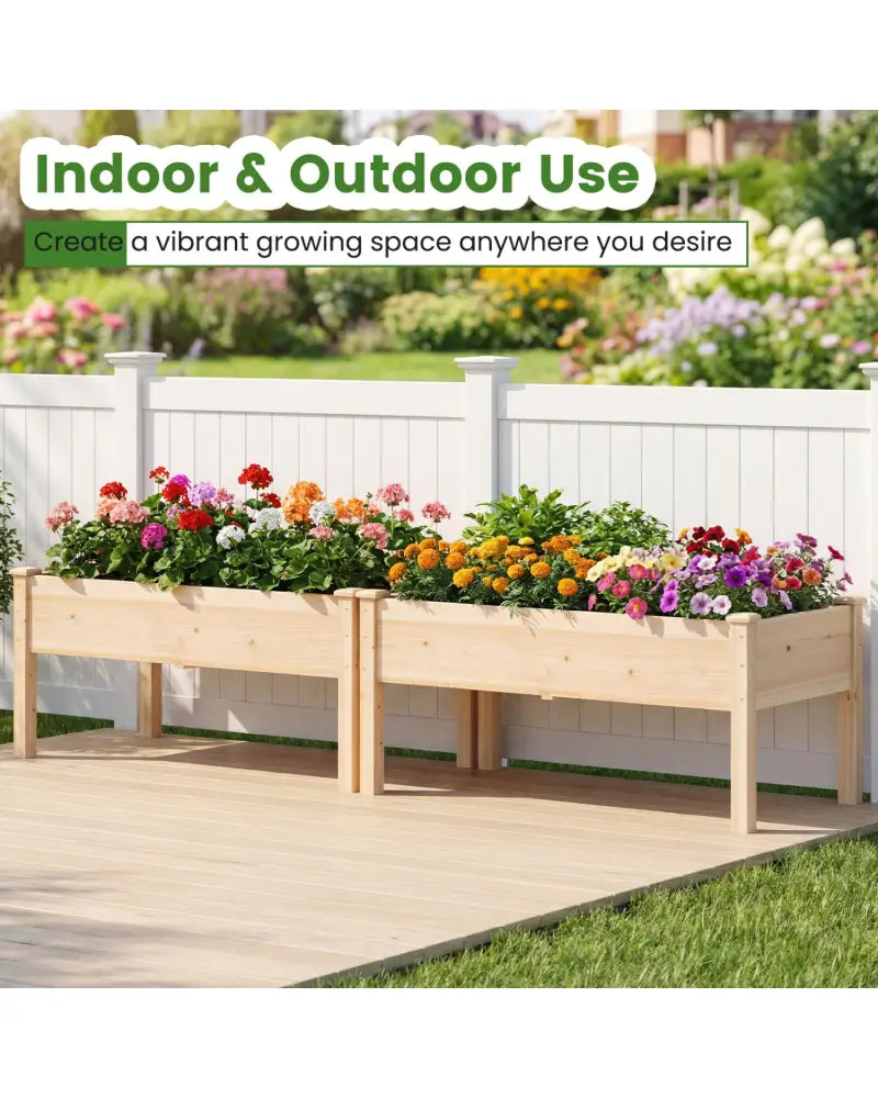 Set of 1 Wooden Raised Garden Bed with Legs Natural Fir Wood Elevated Planter Box - Natural - Raised Garden Beds