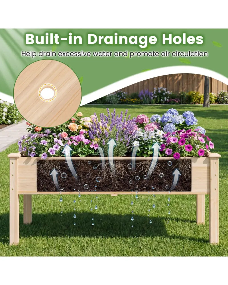Set of 1 Wooden Raised Garden Bed with Legs Natural Fir Wood Elevated Planter Box - Natural - Raised Garden Beds