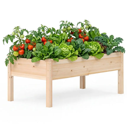 Set of 1 Wooden Raised Garden Bed with Legs Natural Fir Wood Elevated Planter Box - Natural - Raised Garden Beds