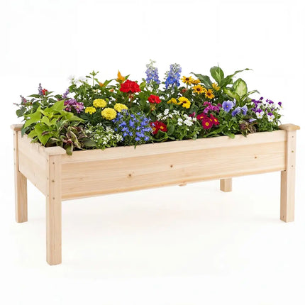 Set of 1 Wooden Raised Garden Bed with Legs Natural Fir Wood Elevated Planter Box - Natural - Raised Garden Beds