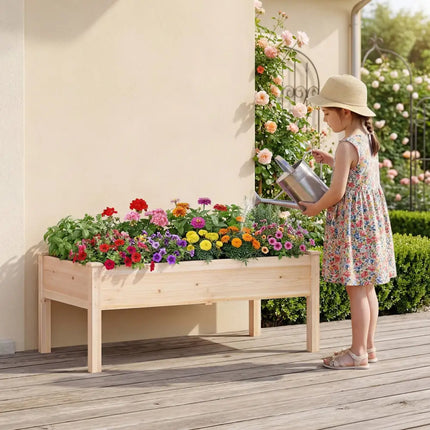Set of 1 Wooden Raised Garden Bed with Legs Natural Fir Wood Elevated Planter Box - Natural - Raised Garden Beds