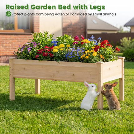 Set of 1 Wooden Raised Garden Bed with Legs Natural Fir Wood Elevated Planter Box - Natural - Raised Garden Beds