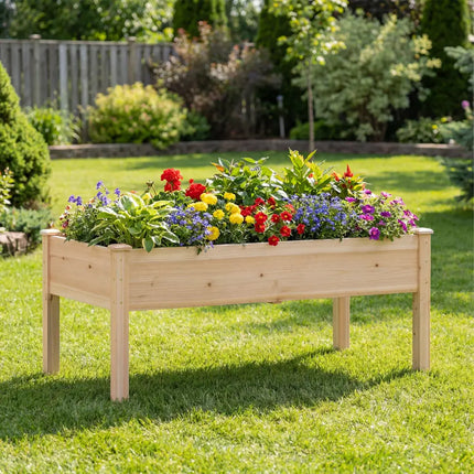 Set of 1 Wooden Raised Garden Bed with Legs Natural Fir Wood Elevated Planter Box - Natural - Raised Garden Beds