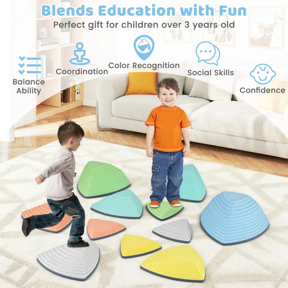 Set of 11 Stepping Stones for Kids Non-Slip Balance Stones with Storage Bag-Set of 11 - Multicolor - Toy Sports