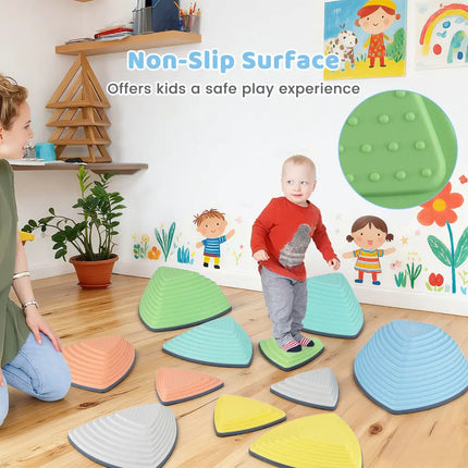 Set of 11 Stepping Stones for Kids Non-Slip Balance Stones with Storage Bag-Set of 11 - Multicolor - Toy Sports