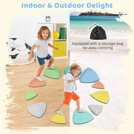 Set of 11 Stepping Stones for Kids Non-Slip Balance Stones with Storage Bag-Set of 11 - Multicolor - Toy Sports