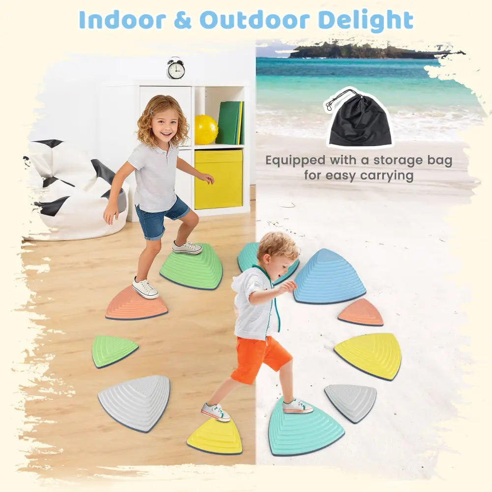 Set of 11 Stepping Stones for Kids Non-Slip Balance Stones with Storage Bag-Set of 11 - Multicolor - Toy Sports