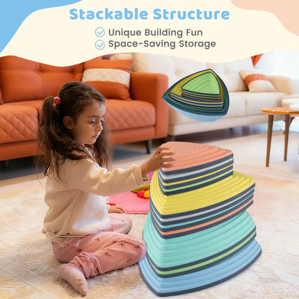 Set of 11 Stepping Stones for Kids Non-Slip Balance Stones with Storage Bag-Set of 11 - Multicolor - Toy Sports