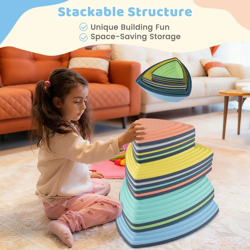 Set of 11 Stepping Stones for Kids Non-Slip Balance Stones with Storage Bag-Set of 11 - Multicolor - Toy Sports