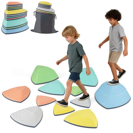 Set of 11 Stepping Stones for Kids Non-Slip Balance Stones with Storage Bag-Set of 11 - Multicolor - Toy Sports